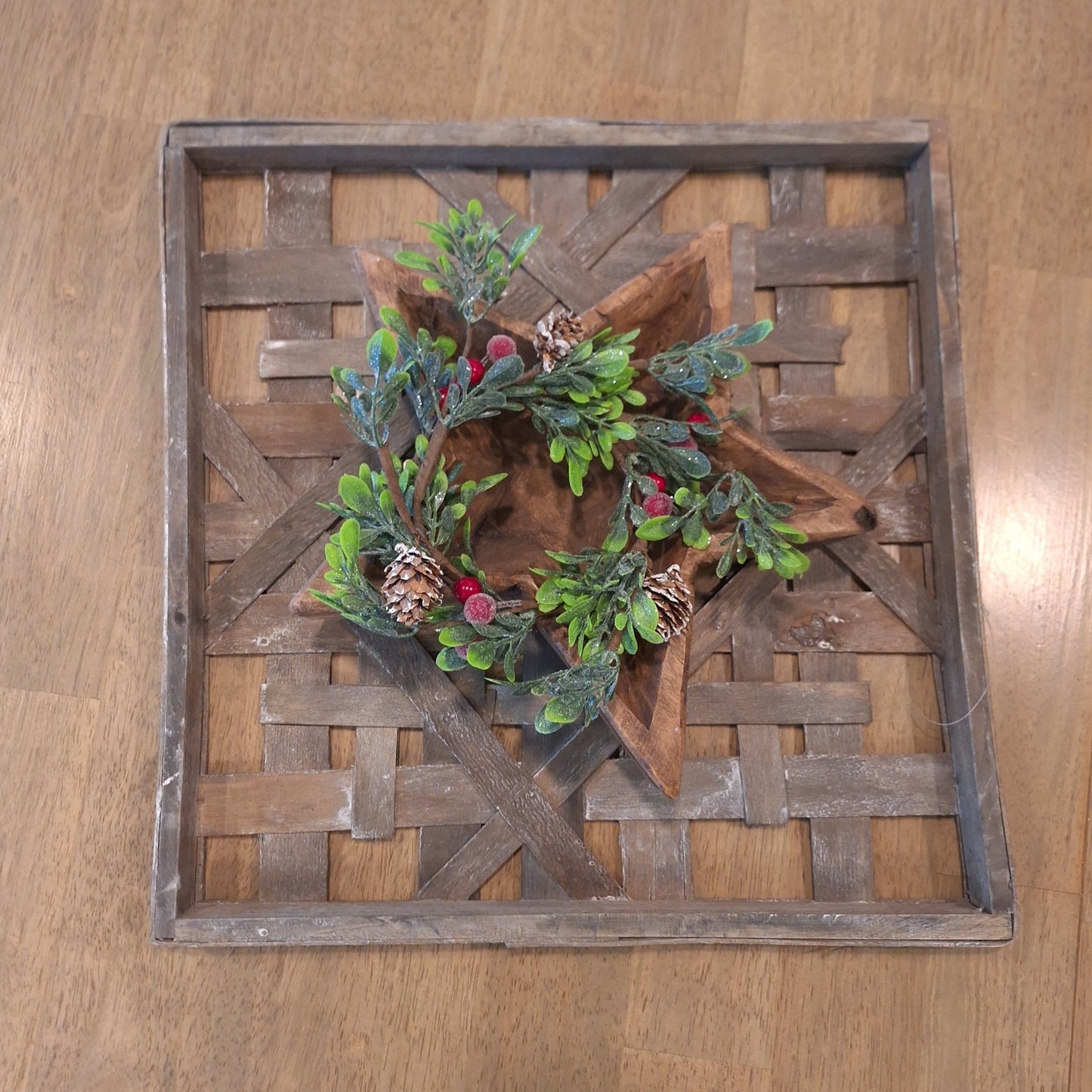 16 inch Square Woven Wood Tray or Wall Decor