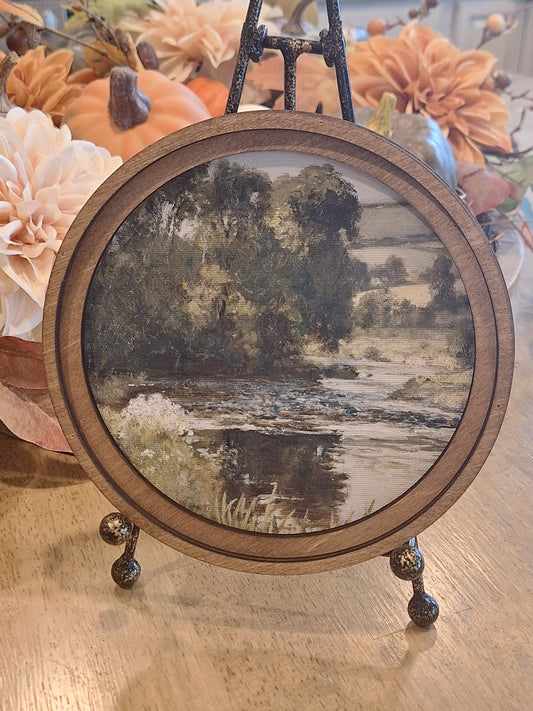 8" Round Green River Framed Art