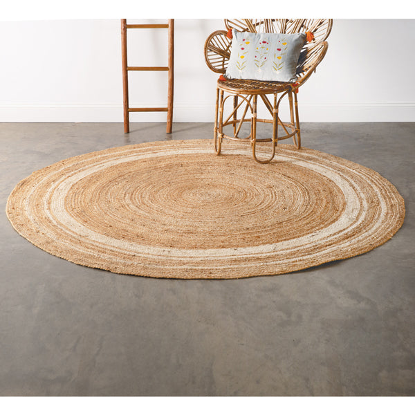 Natural and Ivory Round Jute Rug 7'