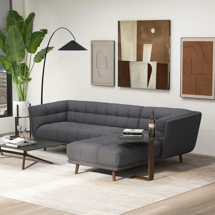 Addison Right Sectional Ash Grey Fabric Sofa