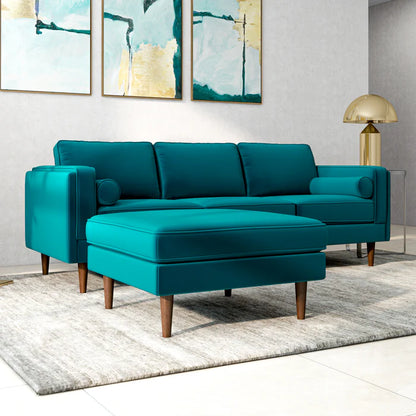 Amber Square Upholstered Ottoman (Teal Velvet)