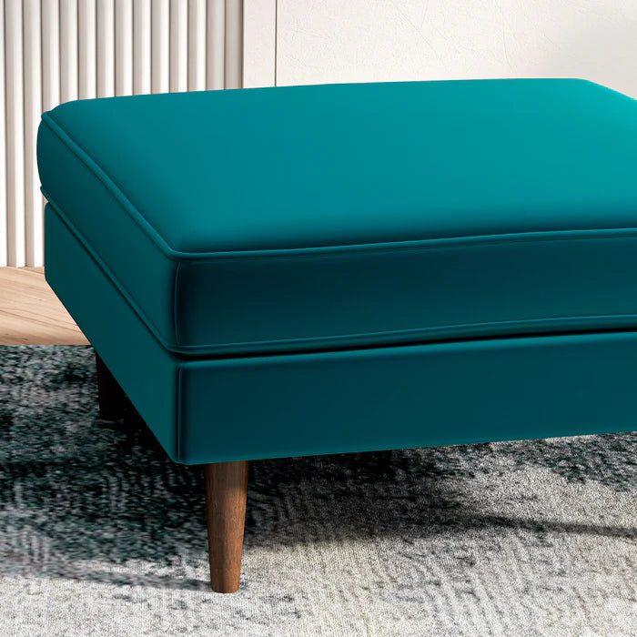 Amber Square Upholstered Ottoman (Teal Velvet)