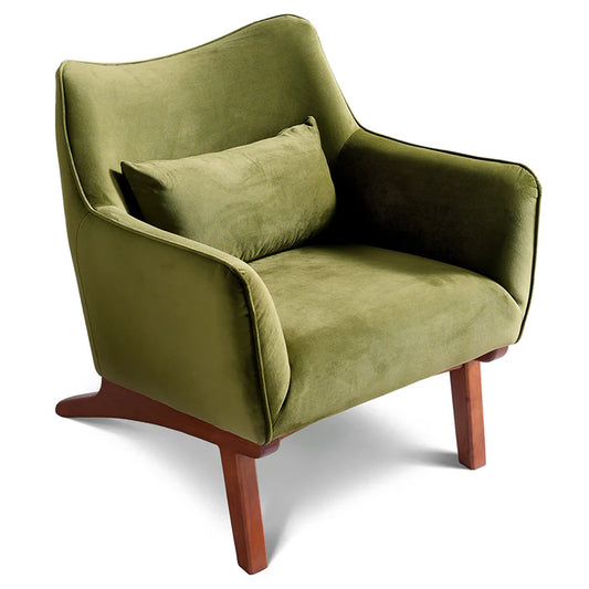 Olive Green Mid-Century Modern Velvet Armchair