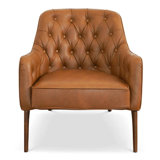 Transitional Tufted Tan Leather Chair