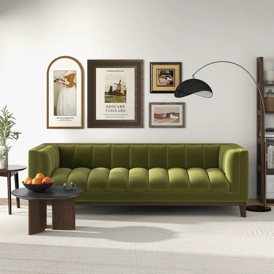 Martha Mid-Century Green Velvet Modern Sofa