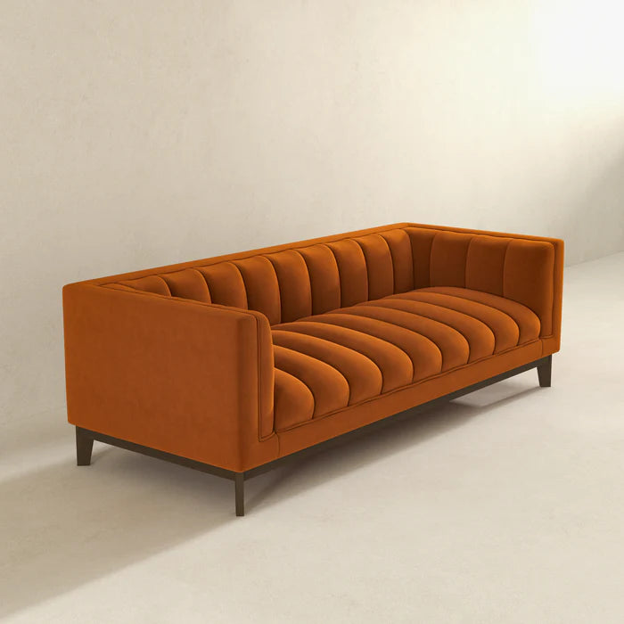 Martha Mid-Century Orange Velvet Modern Sofa