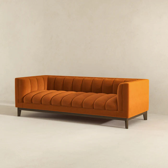 Martha Mid-Century Orange Velvet Modern Sofa