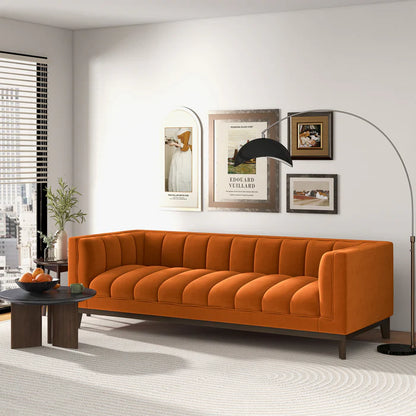 Martha Mid-Century Orange Velvet Modern Sofa