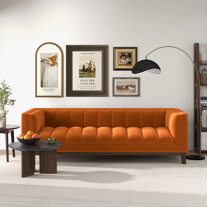 Martha Mid-Century Orange Velvet Modern Sofa