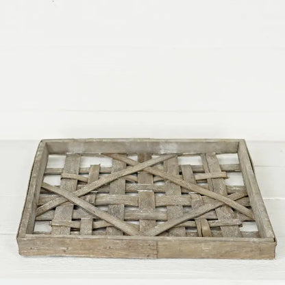 16 inch Square Woven Wood Tray or Wall Decor