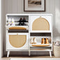 Shoe Organizing Cabinet With High Feet and Arched Top Rattan Shoe Cabinet (4 Total Bins with 2x2 Stacking Bins) 105X24x98cm, White