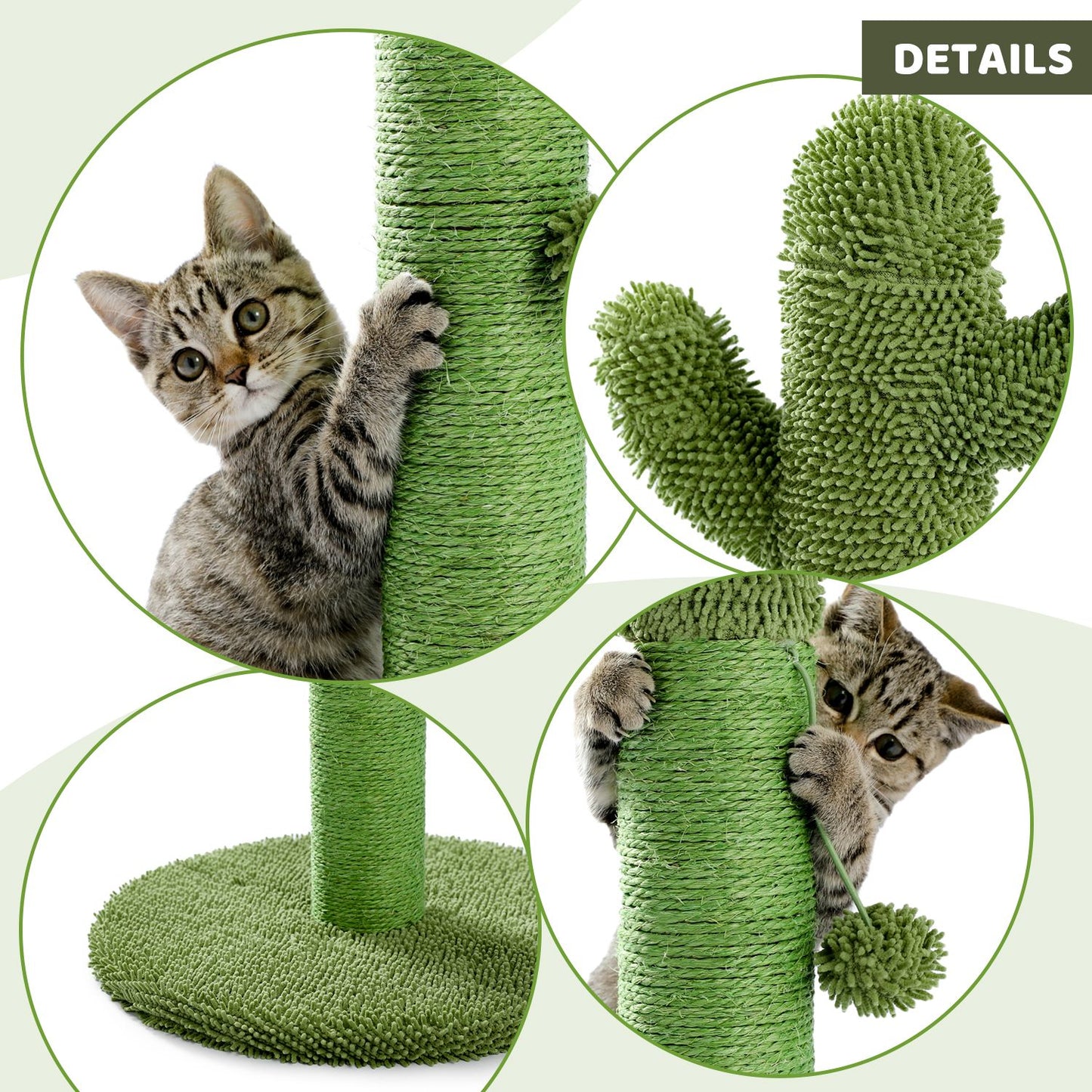 Cactus Cat Scratchers Scratch Pole with Natural Sisal Rope for Indoor Cats;  Vertical Cactus Cat Tree