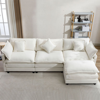 The Ayla Chenille Upholstered Sofa with Ottoman and 5 Pillows 112"