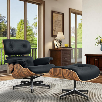 Eames Lounge Copy Armchair With Ottoman Genuine Leather Swivel Chair