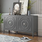 Retro Sideboard with Circular Groove Design Round Metal Door Handle, blue grey white