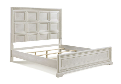 Transitional King Panel Bed White / Cream Solid Wood Bedroom Furniture