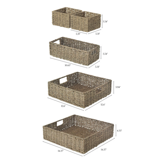 Natural Sea Grass Stackable Bin Set (14.17-in W x 3.94-in H x 14.17-in D)