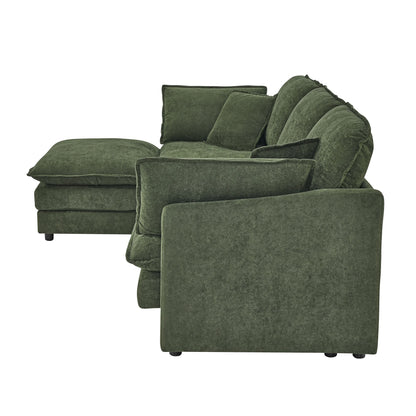 Modern Modular Sectional Sofa Couch with Storage Ottoman, Oversized 4 Seater Couch, Green