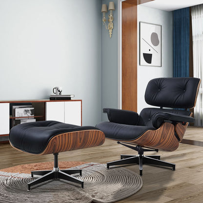 Eames Lounge Copy Armchair With Ottoman Genuine Leather Swivel Chair