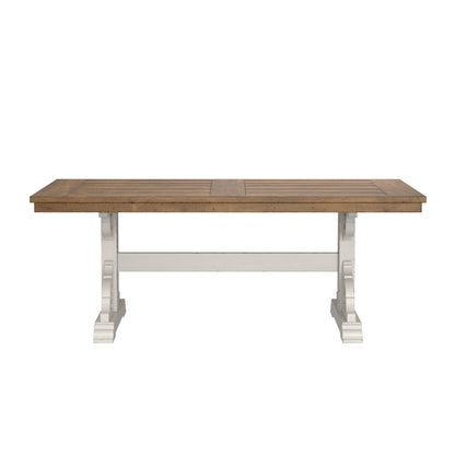 Cottage Style Brown And White Trestle Dining Table