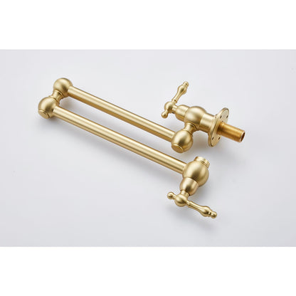 Wall Mount Folding Kitchen Pot Filler Faucet, Brushed Gold