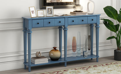 Console Table with 4 Drawers and Open Shelf, Blue