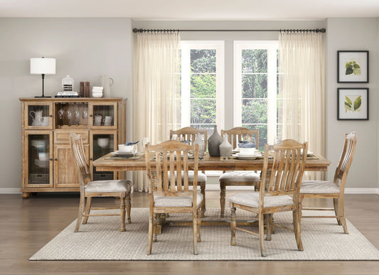 Traditional Dining Set 7pc Extendable Table and 6 Side Chairs Wheat Finish Wooden Dining Kitchen Furniture, 72"-90"