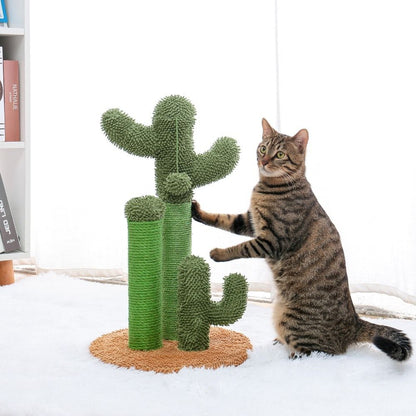 Cactus Cat Scratchers Scratch Pole with Natural Sisal Rope for Indoor Cats;  Vertical Cactus Cat Tree