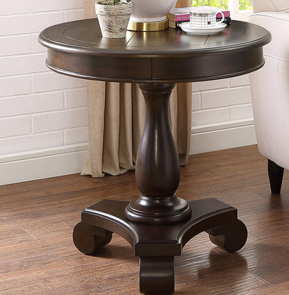 Rene Round Wood Pedestal Side Table, Espresso