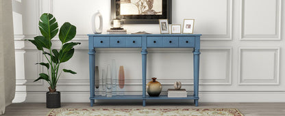 Console Table with 4 Drawers and Open Shelf, Blue