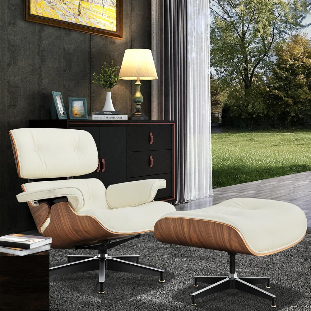 Eames Lounge Copy Armchair With Ottoman Genuine Leather Swivel Chair