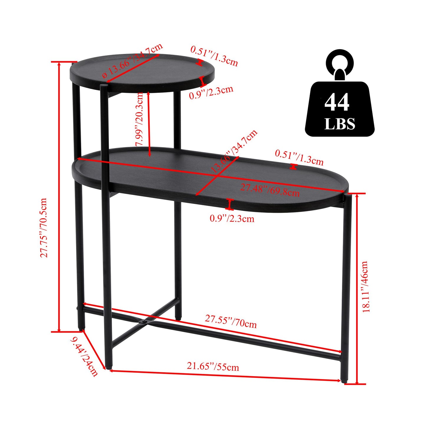 2 Tier Oval End Tables (Black)