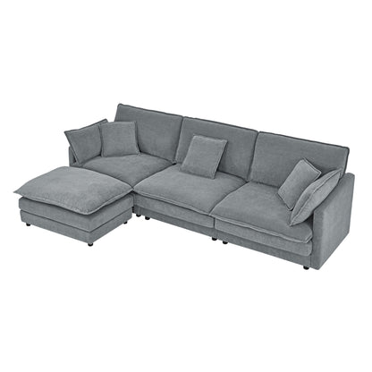 Modern Modular Sectional Sofa Couch with Storage Ottoman, Oversized 4 Seater Couch, Grey