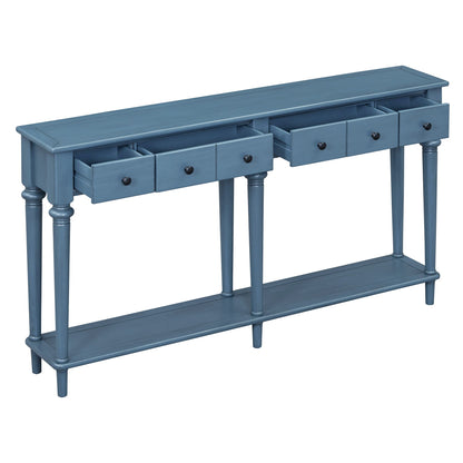 Console Table with 4 Drawers and Open Shelf, Blue