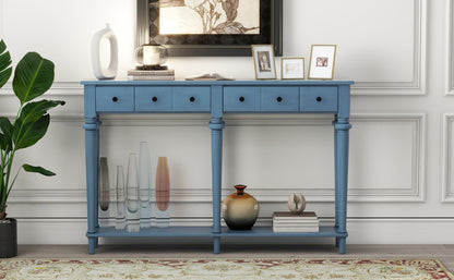 Console Table with 4 Drawers and Open Shelf, Blue