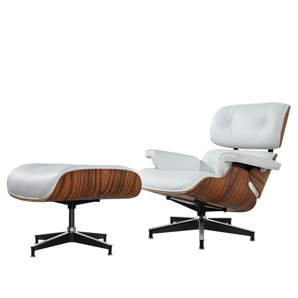 Eames Lounge Copy Armchair With Ottoman Genuine Leather Swivel Chair