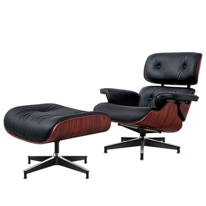 Eames Lounge Copy Armchair With Ottoman Genuine Leather Swivel Chair