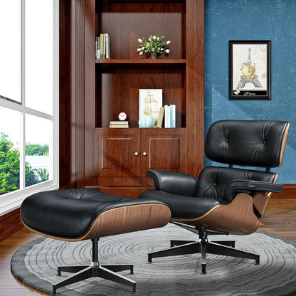 Eames Lounge Copy Armchair With Ottoman Genuine Leather Swivel Chair