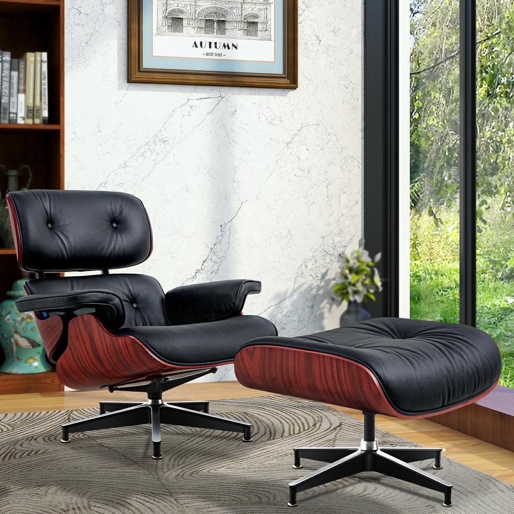 Eames Lounge Copy Armchair With Ottoman Genuine Leather Swivel Chair