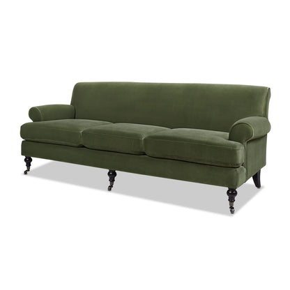 Alana Three-Cushion Tightback Sofa Olive Green Performance Velvet