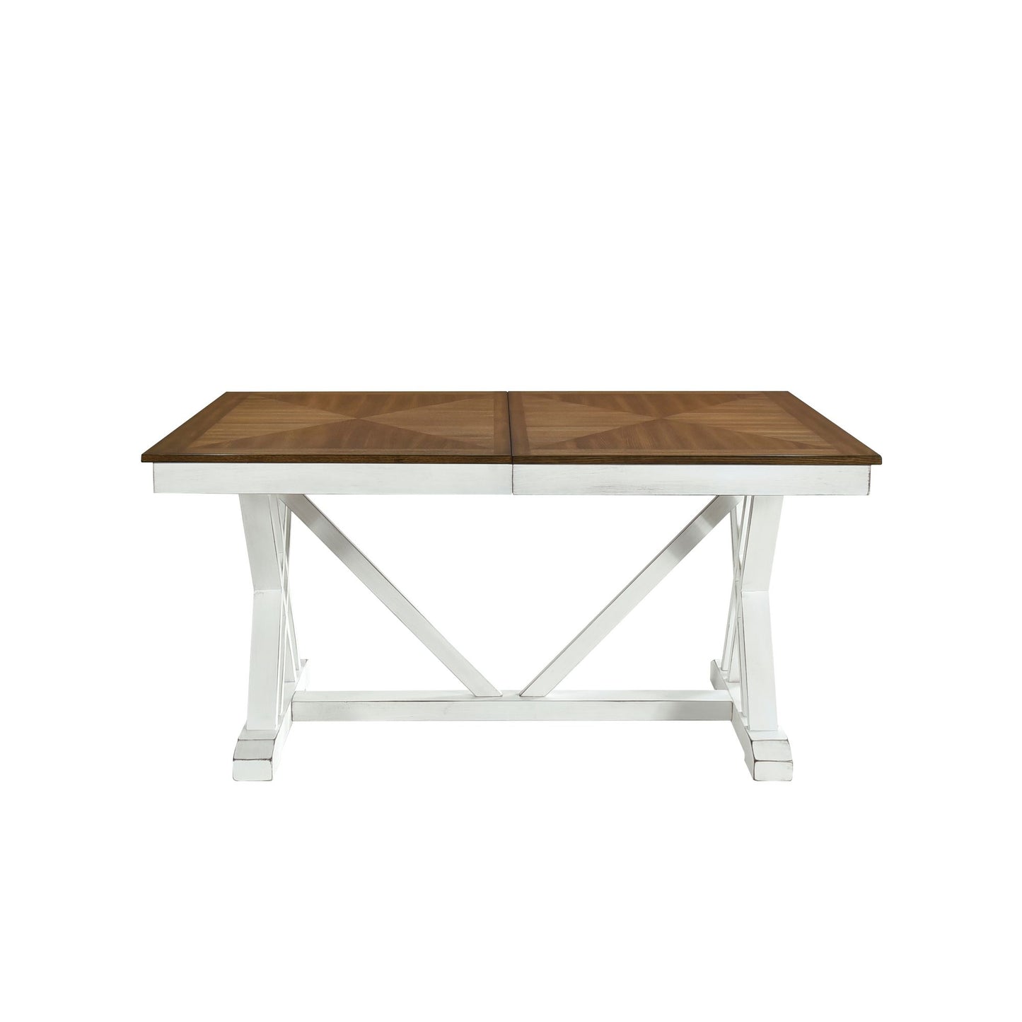 Modern Style White and Oak Finish Dining Table 1pc with Self-Storing Extension Leaf