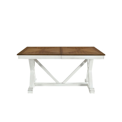 Modern Style White and Oak Finish Dining Table 1pc with Self-Storing Extension Leaf