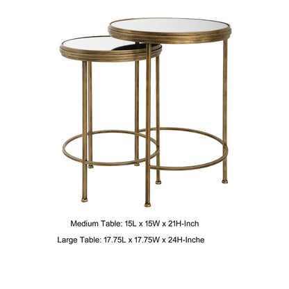 Set of 2 Nesting Accent Tables with Mirrored Tops, Modern, Gold, 15 & 18 Inch