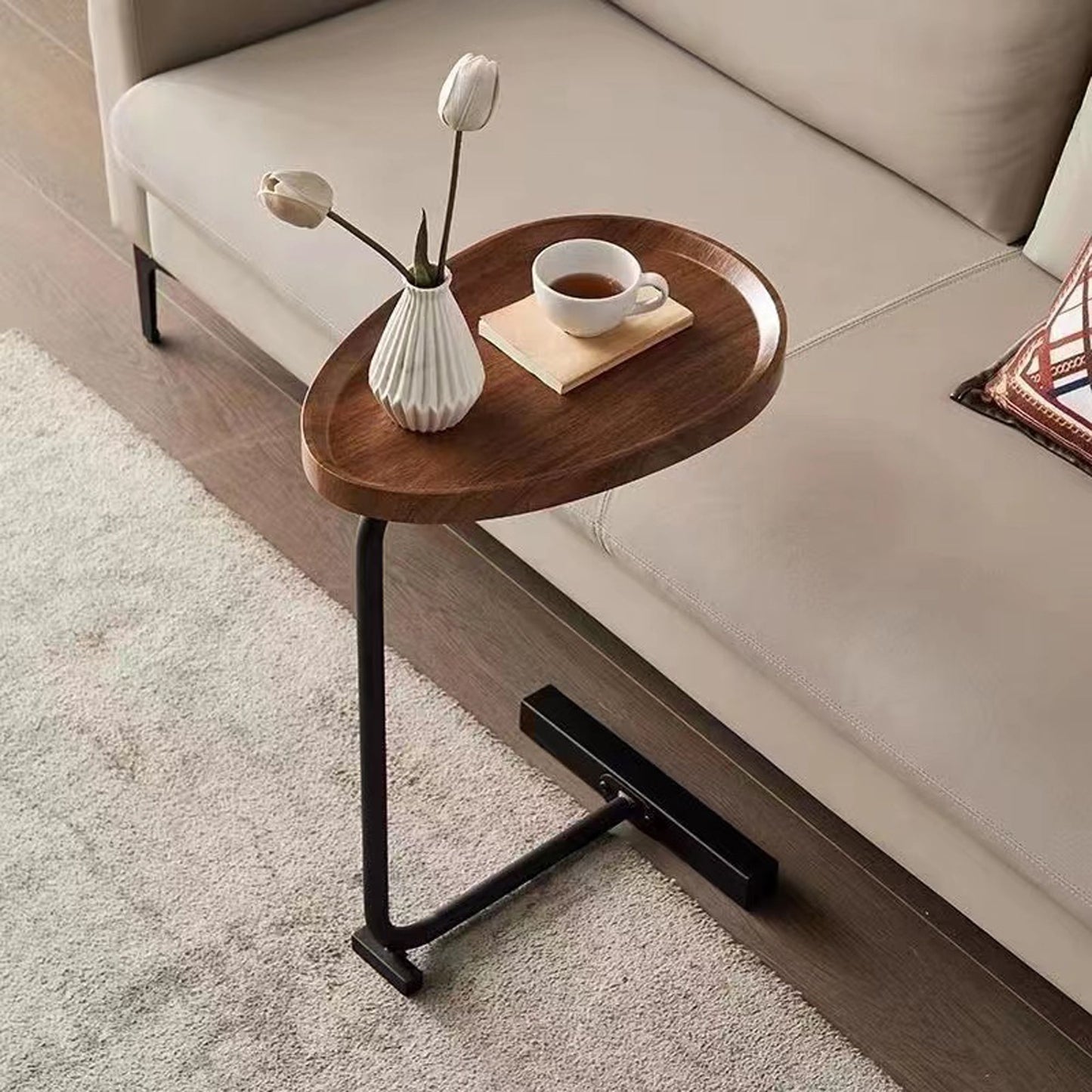 Brown C-shaped Side Table, Small Accent Table for Living room