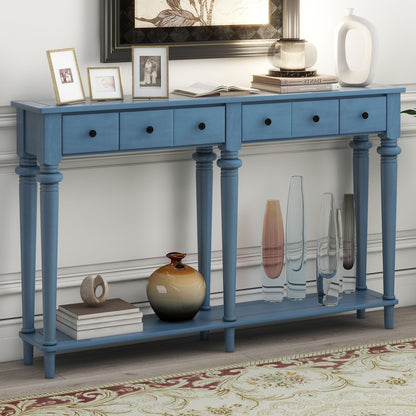 Console Table with 4 Drawers and Open Shelf, Blue