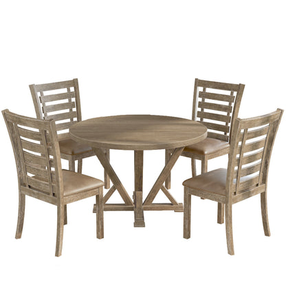 Modern Farmhouse Round Dining Table 45.7inch Solid Wood, seats 4