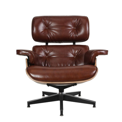 Eames Lounge Copy Armchair With Ottoman Genuine Leather Swivel Chair