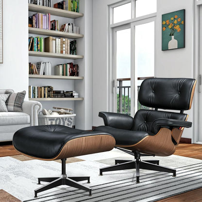 Eames Lounge Copy Armchair With Ottoman Genuine Leather Swivel Chair