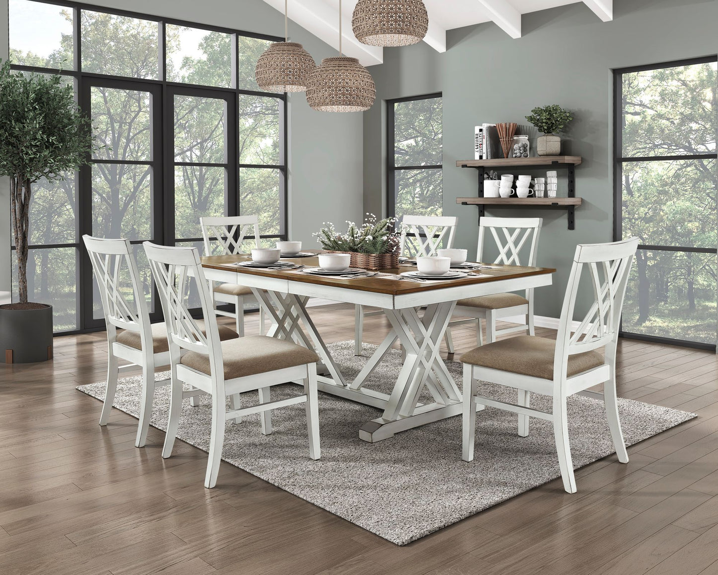 Modern Style White and Oak Finish Dining Table 1pc with Self-Storing Extension Leaf