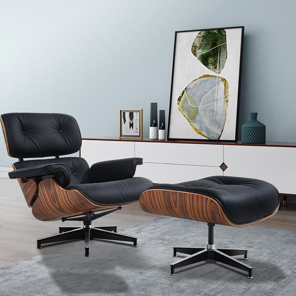 Eames Lounge Copy Armchair With Ottoman Genuine Leather Swivel Chair